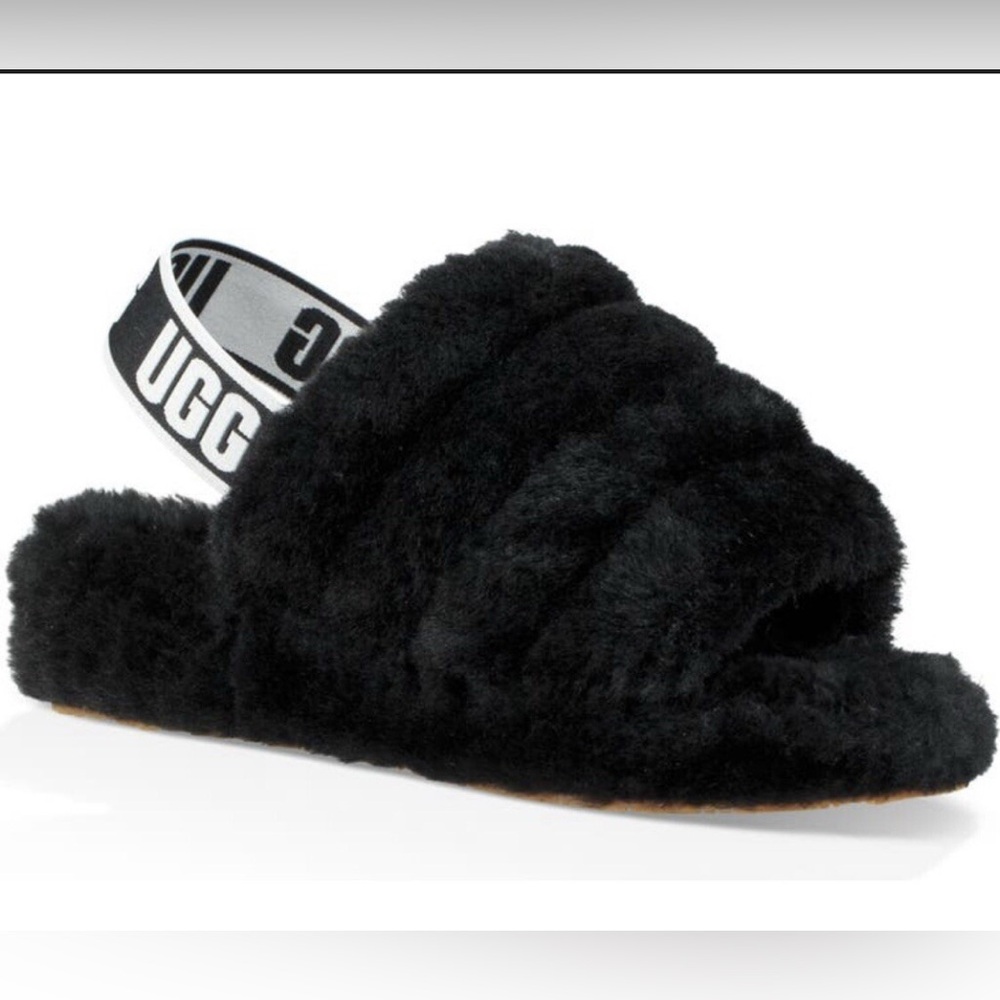 UGG Fluff Yeah Slide Sandals Black | Women’s Size 6 | Fuzzy Shearling Slippers